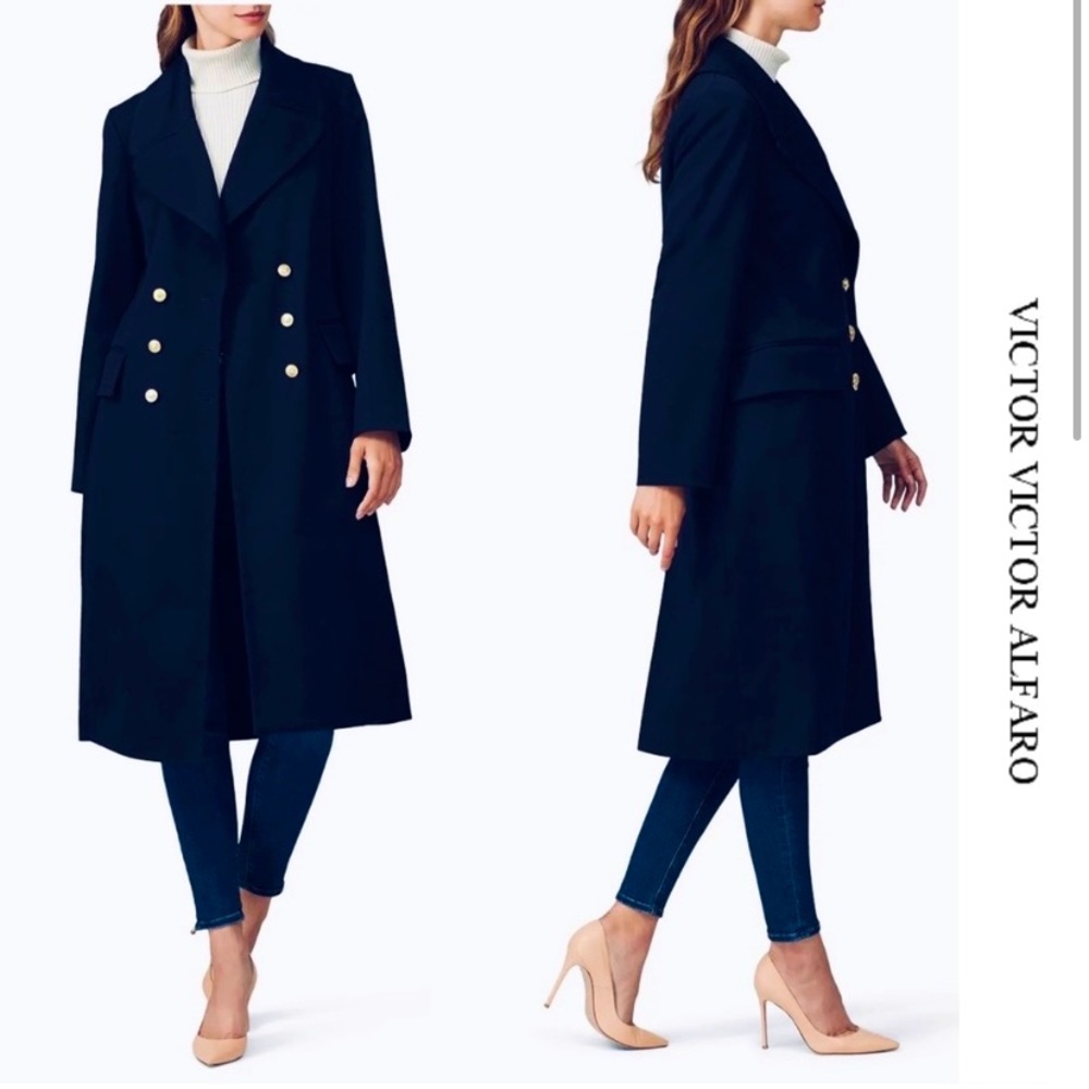 Victor Alfaro Collective Navy Blue Twill
Double Breasted Long Coat - Size Small
